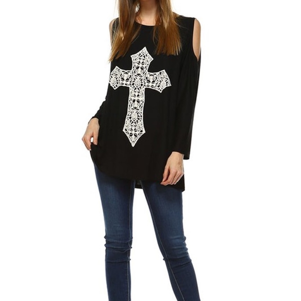 Long Sleeve Cold Shoulder Top Black